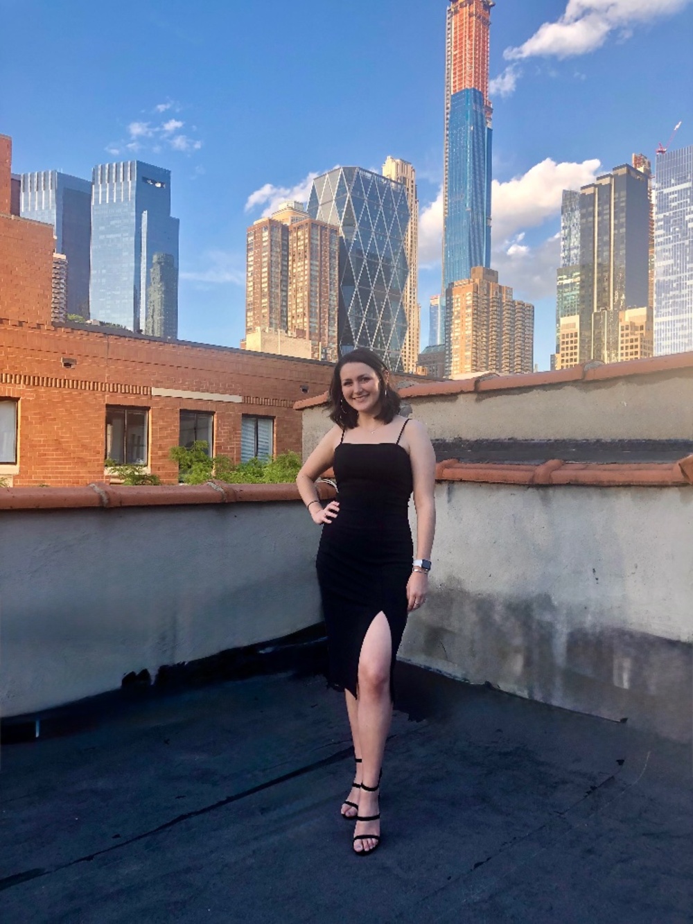 Leith Black Bodycon Midi Dress Front Slit Spaghetti Strap Size M